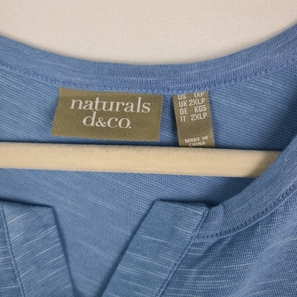 NEW NATURALS D & CO. Tank Top Women's Sz 1XP Blue Cotton Rayon Sleeveless Pocket - Picture 2 of 6